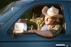 farmer driving truck